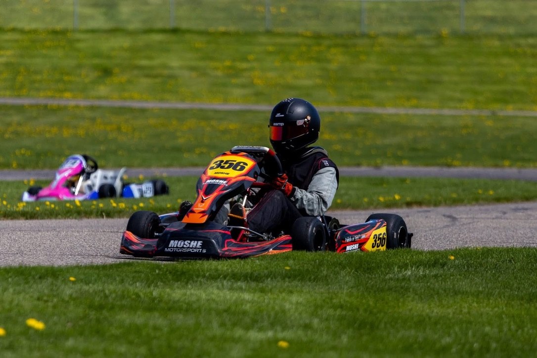Moshe Motorsports kart cornering on track
